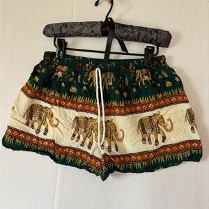 Elephant Print Bohemian Green and Cream Women Pajama Shorts